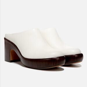 Vince Womens Navina Leather Mule Clogs in Milk White Size 6.5 Minimalist Neutral